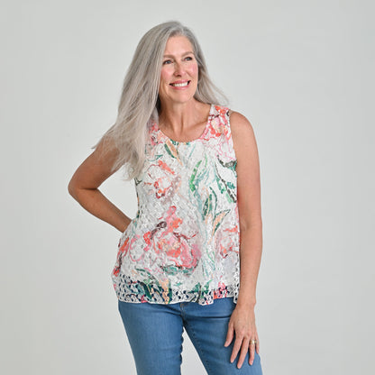 Christopher & Banks Printed Lace Overlay Tank