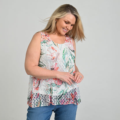 Christopher & Banks Printed Lace Overlay Tank