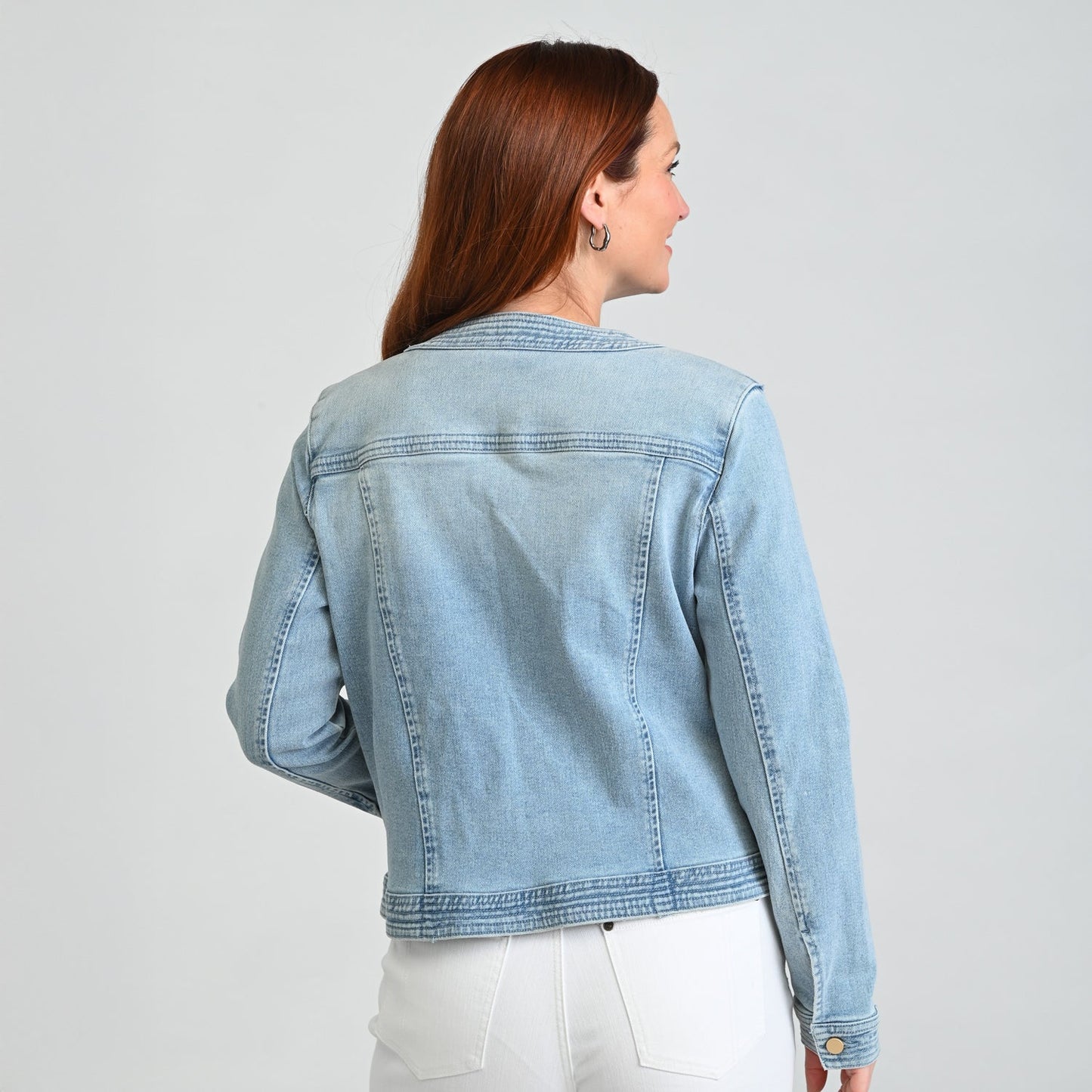 Christopher & Banks Button Front Collarless Denim Jacket