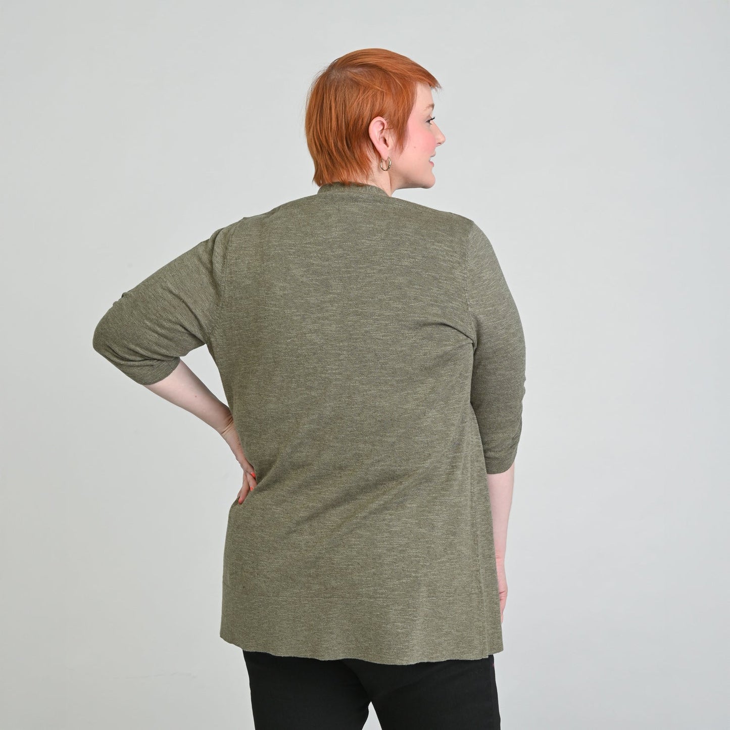 Christopher & Banks Ruched ¾ Sleeve Textured Cardigan