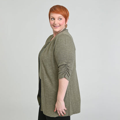 Christopher & Banks Ruched ¾ Sleeve Textured Cardigan