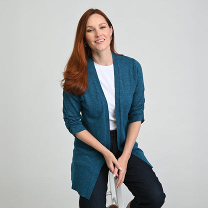 Christopher & Banks Ruched ¾ Sleeve Textured Cardigan