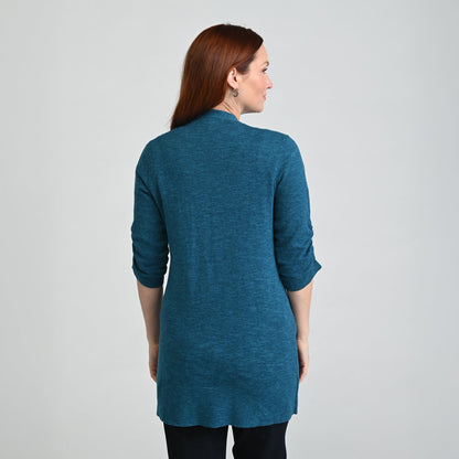 Christopher & Banks Ruched ¾ Sleeve Textured Cardigan