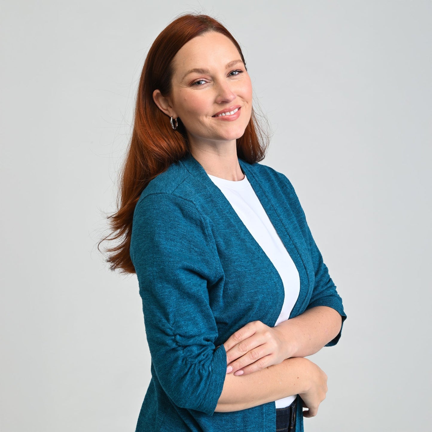 Christopher & Banks Ruched ¾ Sleeve Textured Cardigan