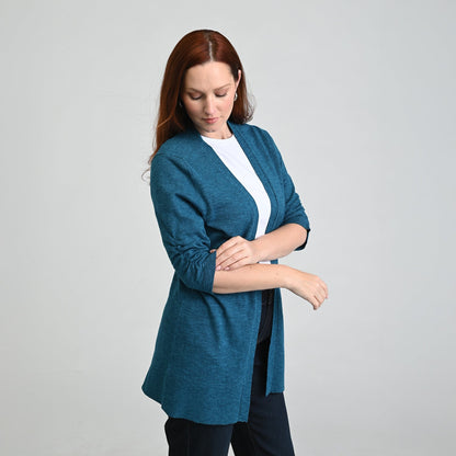Christopher & Banks Ruched ¾ Sleeve Textured Cardigan