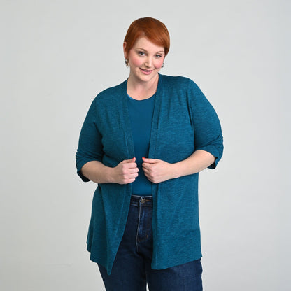 Christopher & Banks Ruched ¾ Sleeve Textured Cardigan
