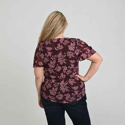Christopher & Banks Floral Print Twist Neck Mesh Top