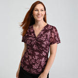 Christopher & Banks Floral Print Twist Neck Mesh Top