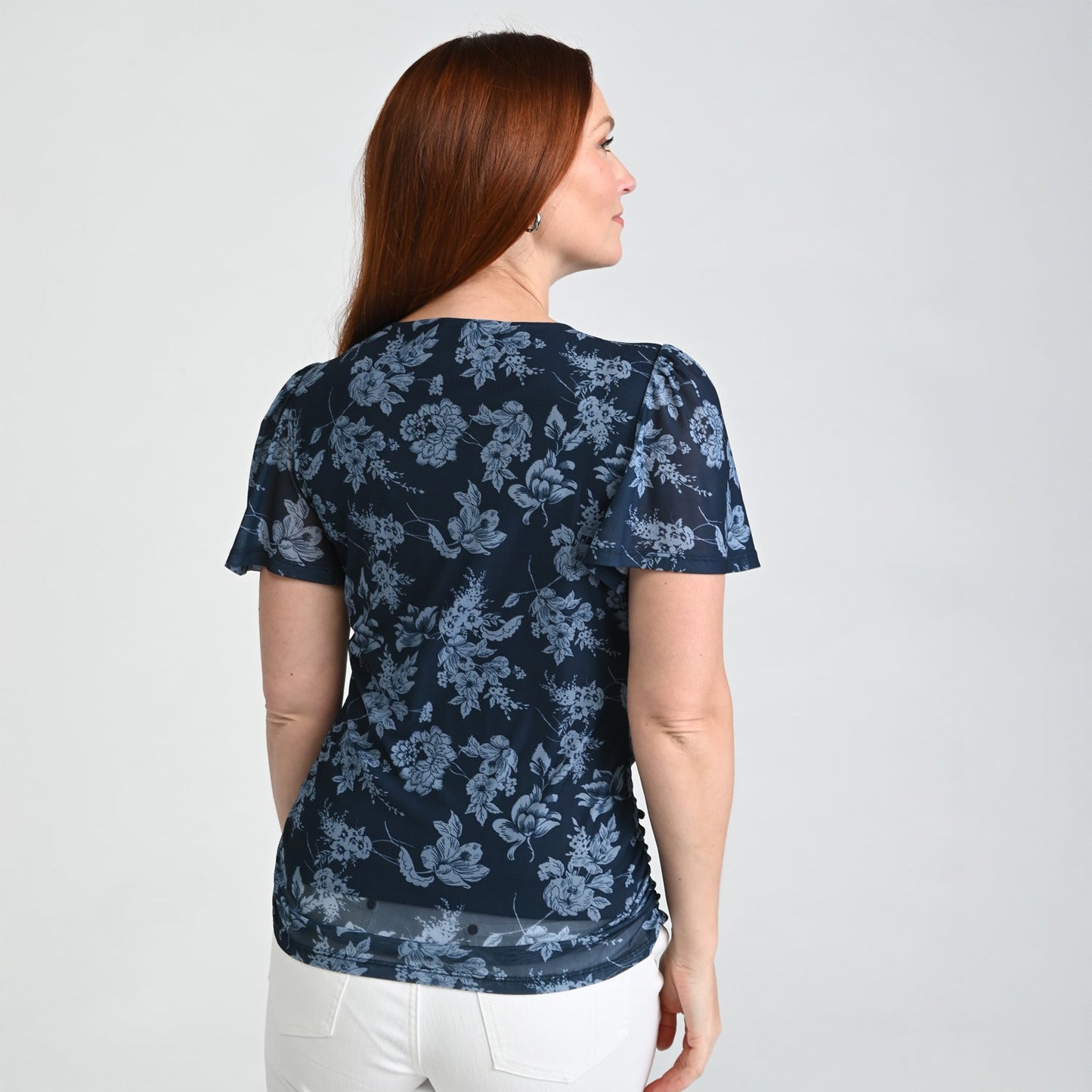 Christopher & Banks Floral Print Twist Neck Mesh Top