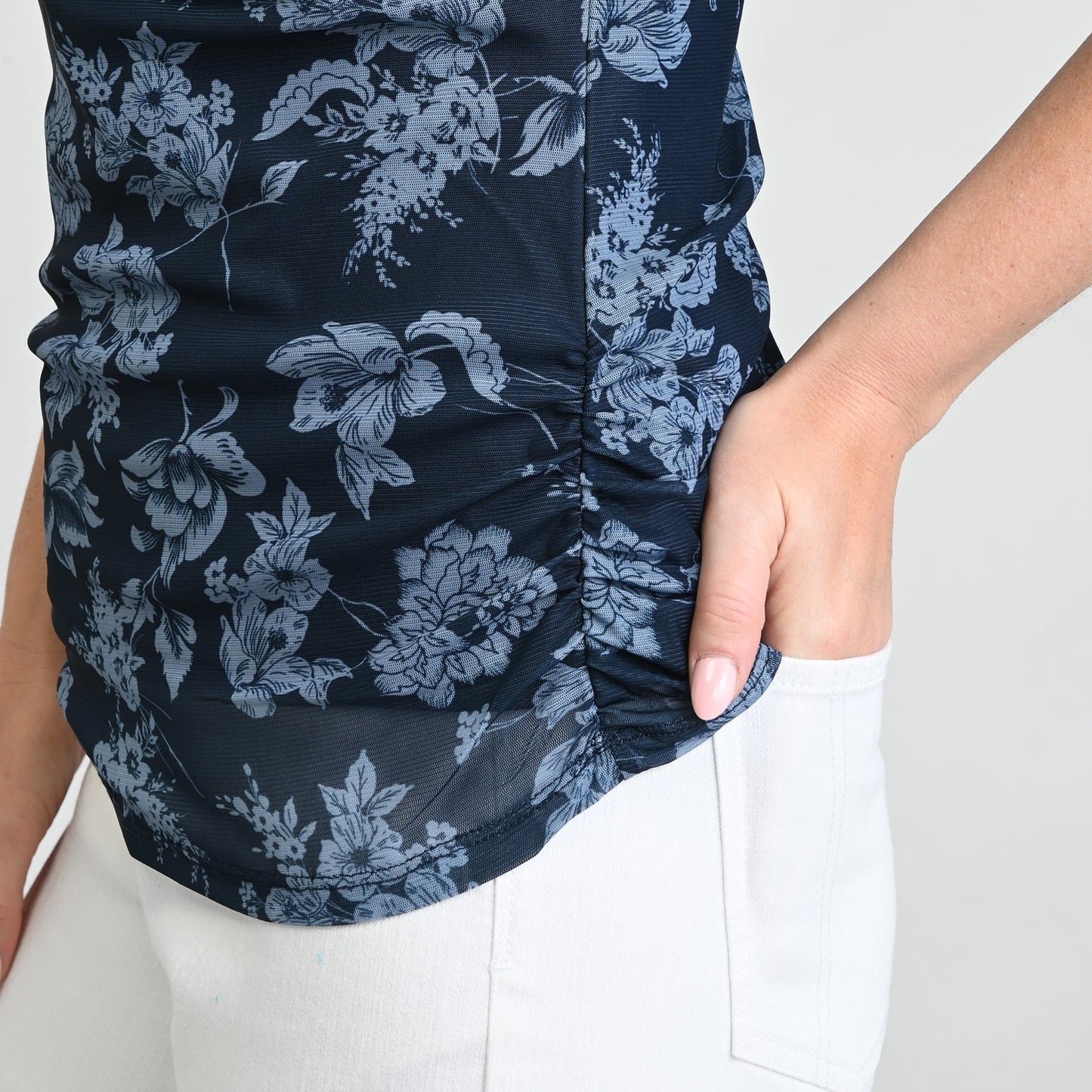 Christopher & Banks Floral Print Twist Neck Mesh Top