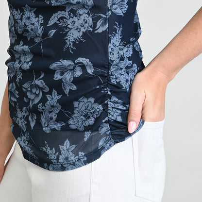 Christopher & Banks Floral Print Twist Neck Mesh Top