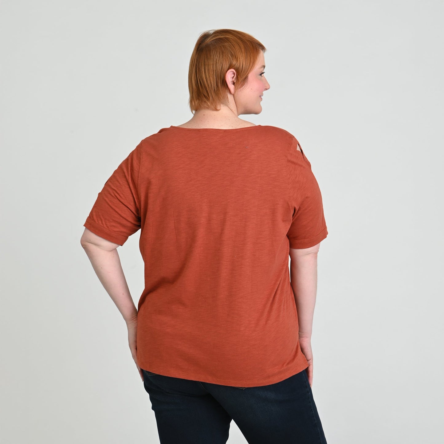 Christopher & Banks Lattice Sleeve Jewel Neck Top