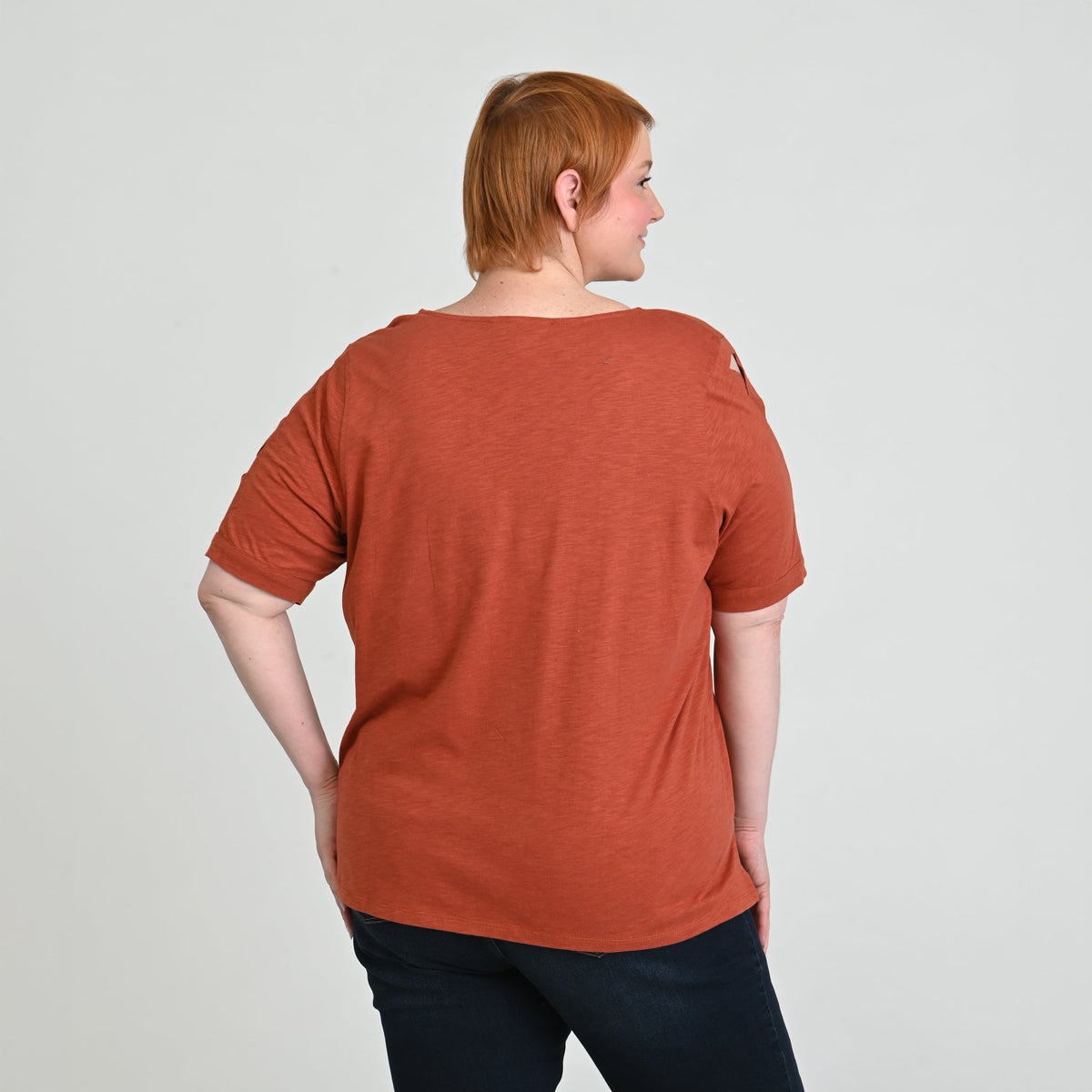 Christopher & Banks Lattice Sleeve Jewel Neck Top