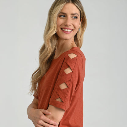 Christopher & Banks Lattice Sleeve Jewel Neck Top