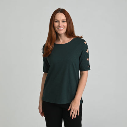 Christopher & Banks Lattice Sleeve Jewel Neck Top
