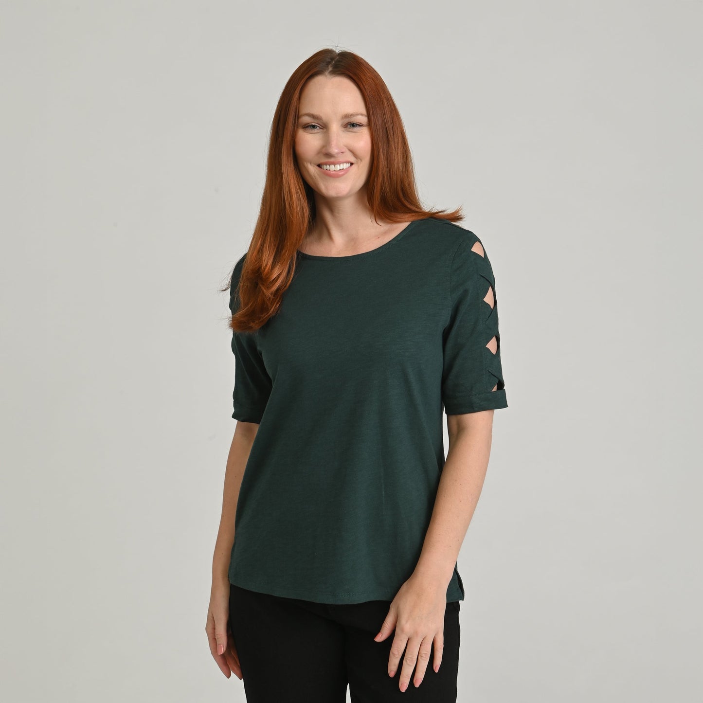 Christopher & Banks Lattice Sleeve Jewel Neck Top