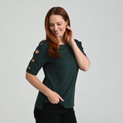 Christopher & Banks Lattice Sleeve Jewel Neck Top