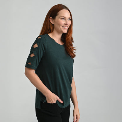 Christopher & Banks Lattice Sleeve Jewel Neck Top