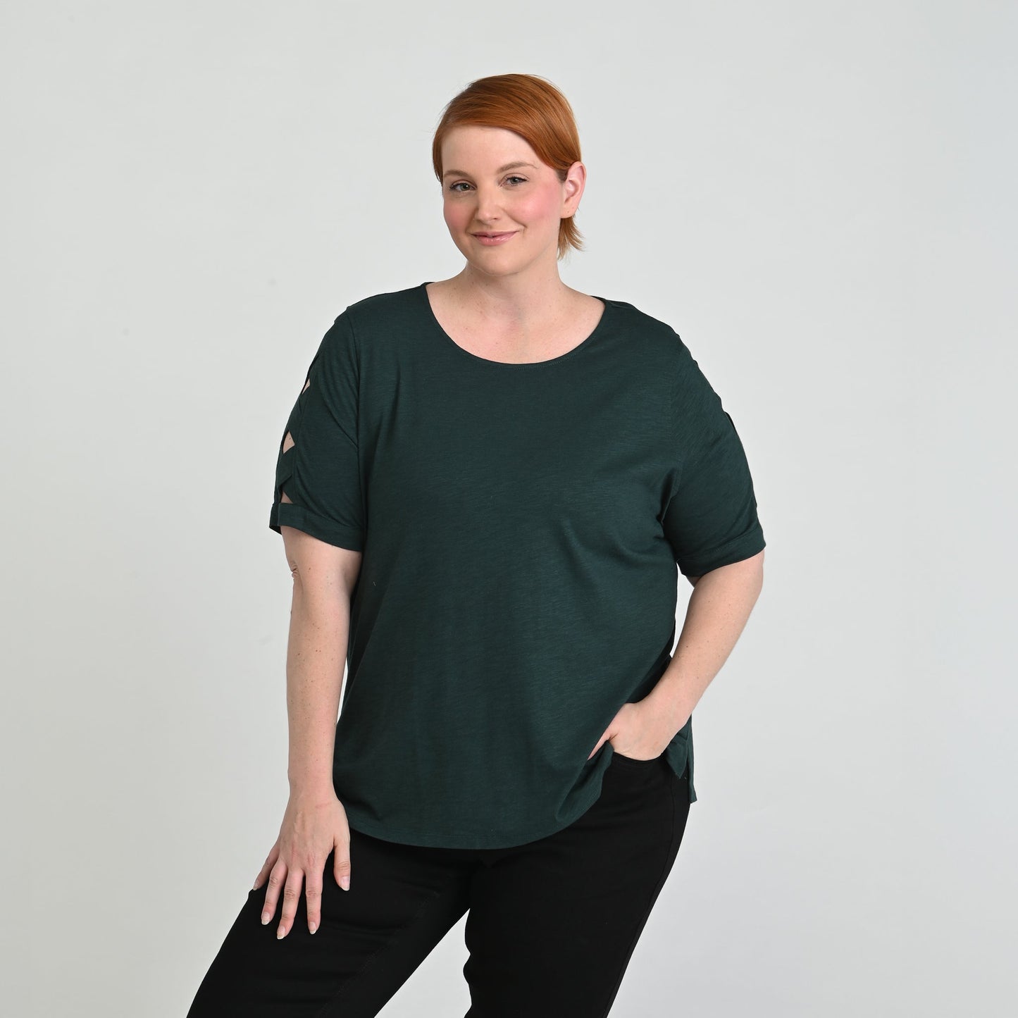 Christopher & Banks Lattice Sleeve Jewel Neck Top