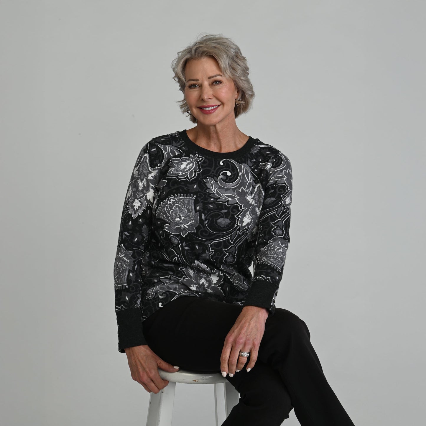 Christopher & Banks Printed Button Cuff Thermal Tee