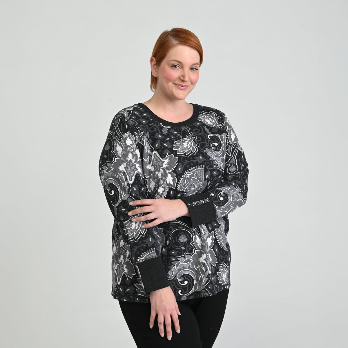 Christopher & Banks Printed Button Cuff Thermal Tee
