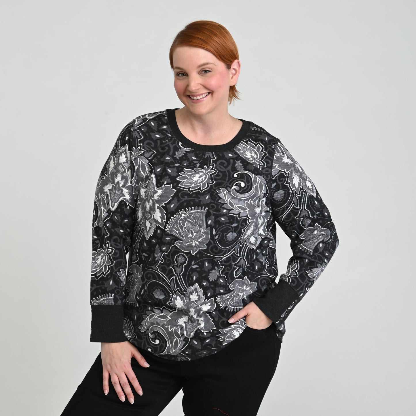 Christopher & Banks Printed Button Cuff Thermal Tee