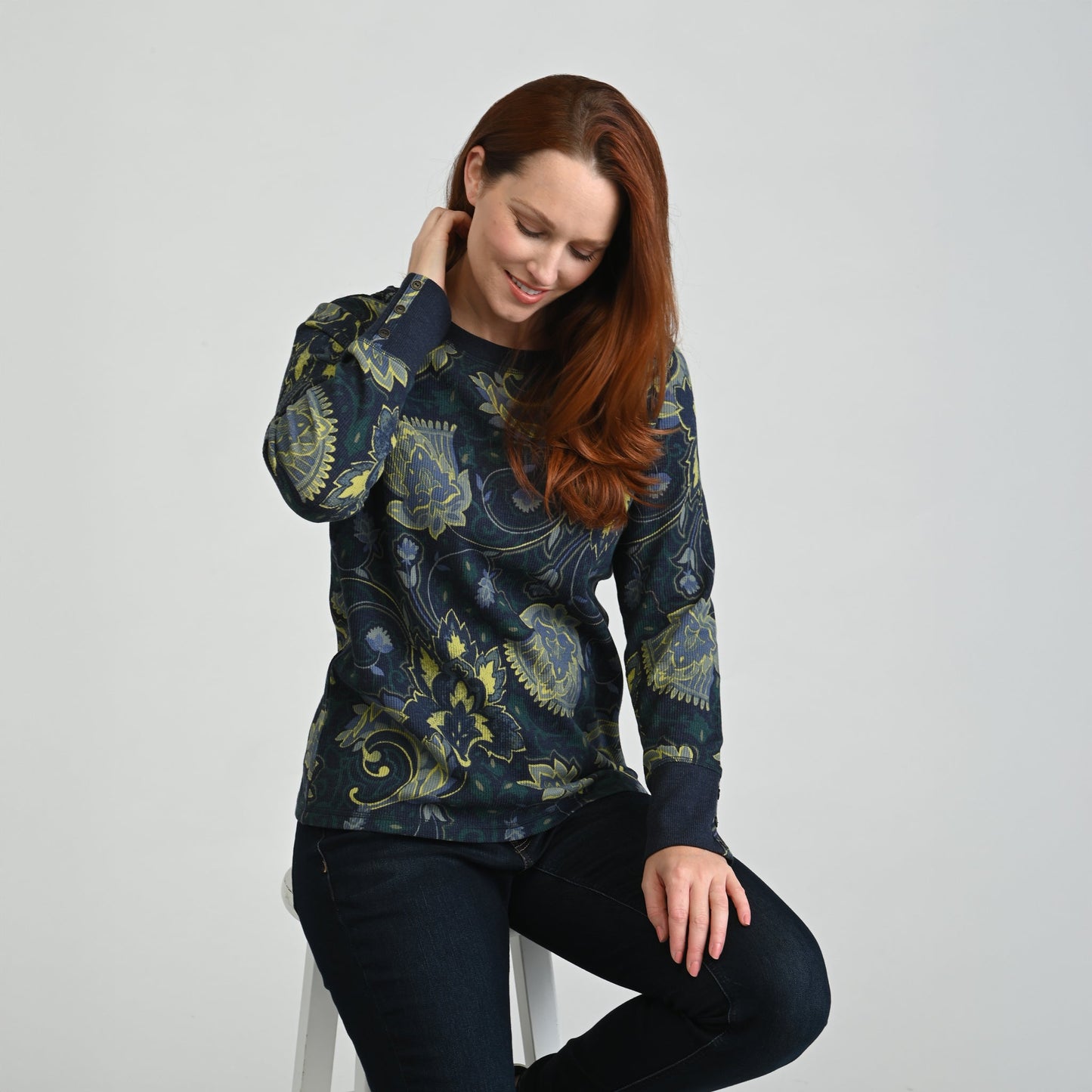 Christopher & Banks Printed Button Cuff Thermal Tee