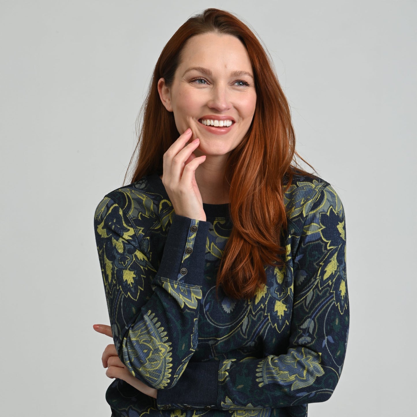 Christopher & Banks Printed Button Cuff Thermal Tee