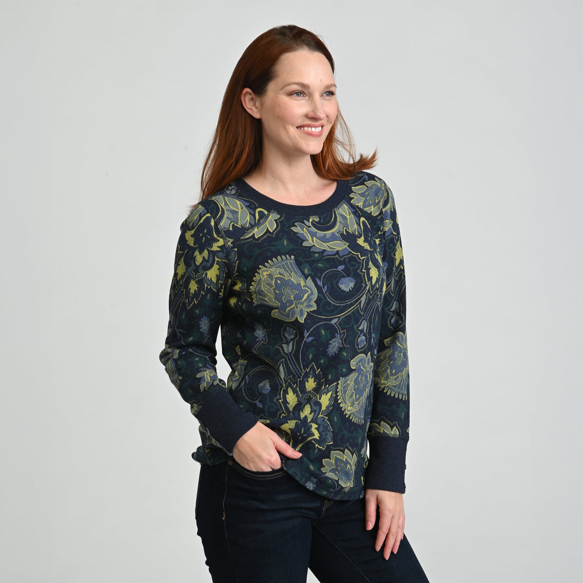 Christopher & Banks Printed Button Cuff Thermal Tee