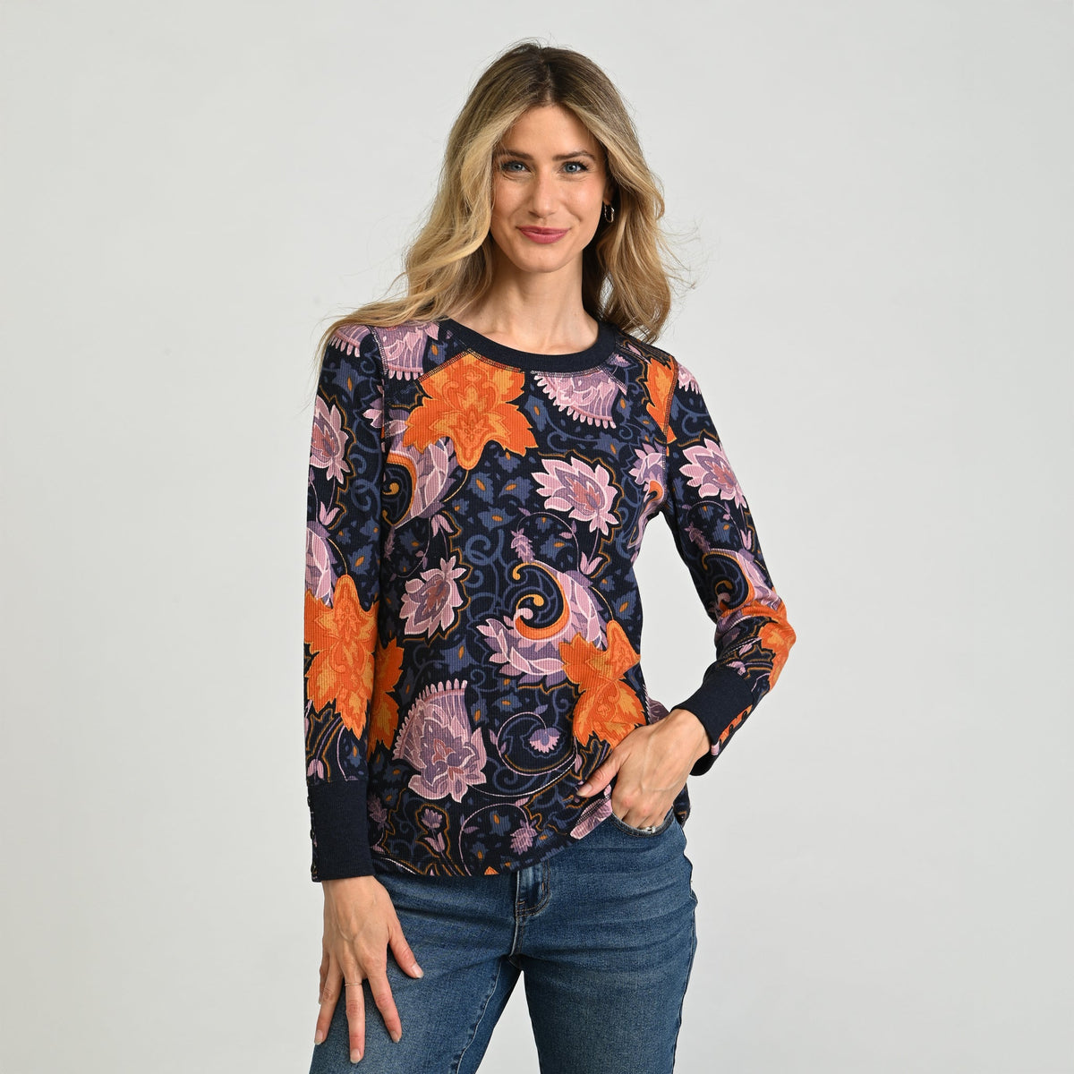 Christopher & Banks Printed Button Cuff Thermal Tee
