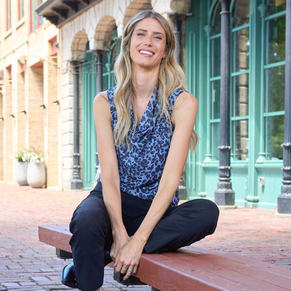 Christopher & Banks Printed Mesh Cowl Neck Shell