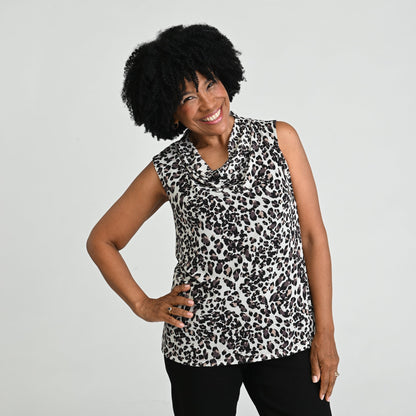 Christopher & Banks Printed Mesh Cowl Neck Shell