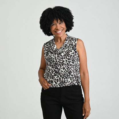 Christopher & Banks Printed Mesh Cowl Neck Shell