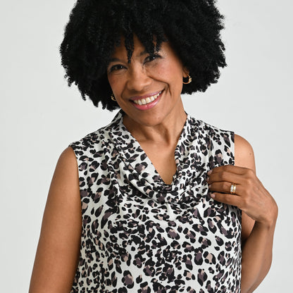 Christopher & Banks Printed Mesh Cowl Neck Shell