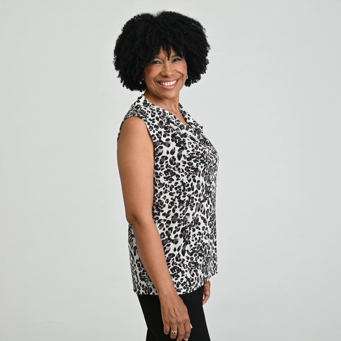 Christopher & Banks Printed Mesh Cowl Neck Shell