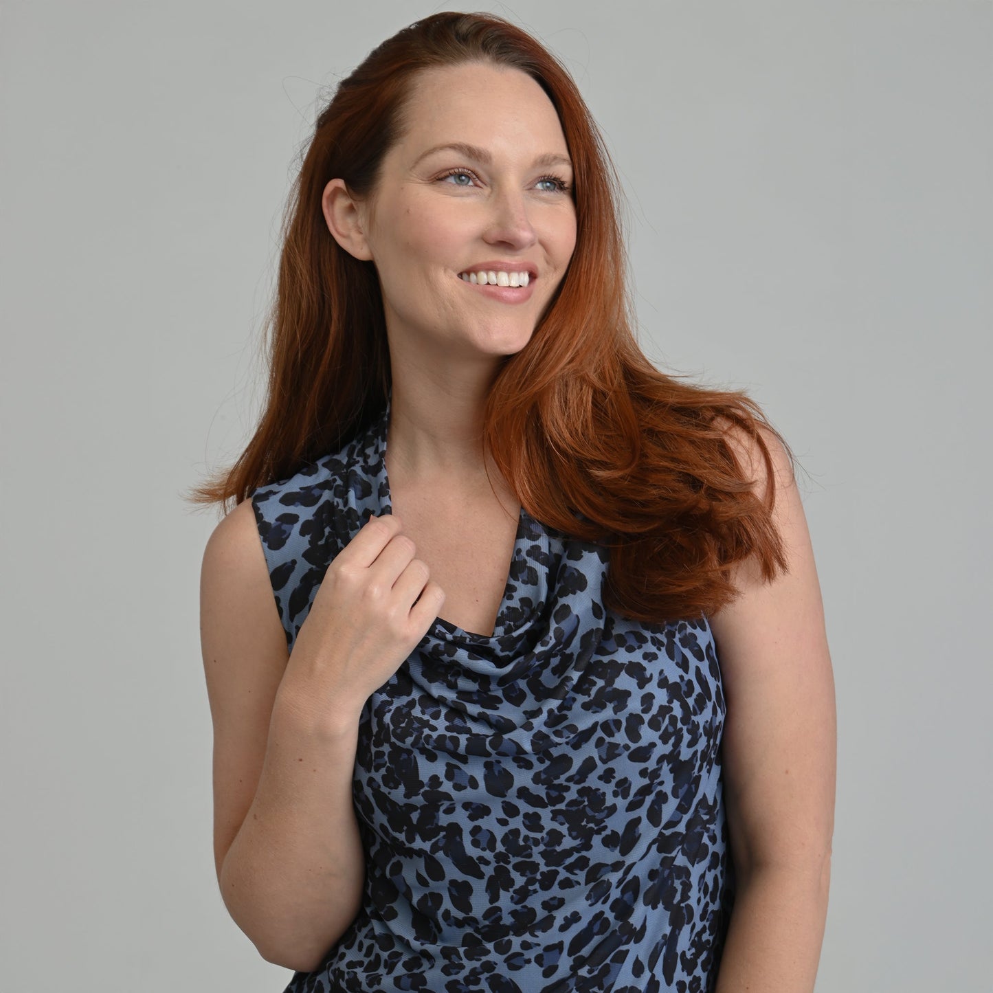 Christopher & Banks Printed Mesh Cowl Neck Shell