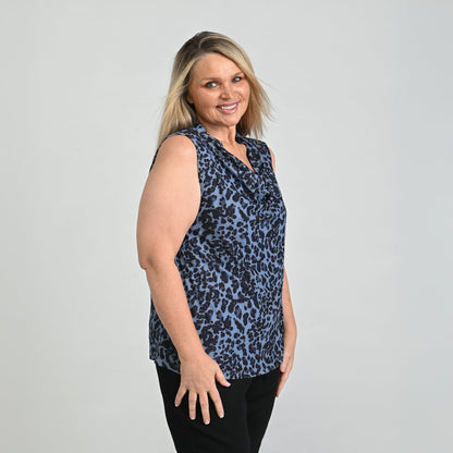 Christopher & Banks Printed Mesh Cowl Neck Shell