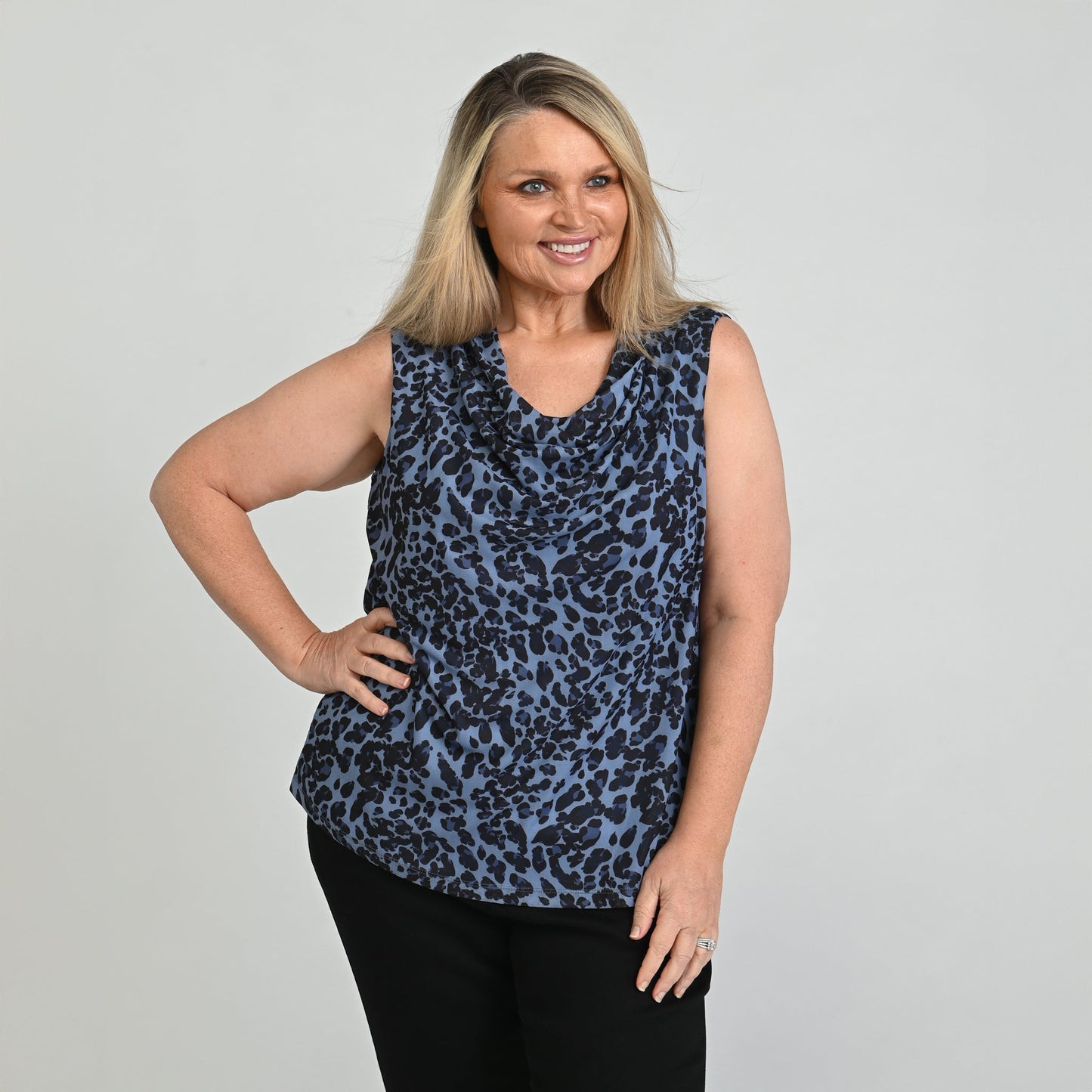 Christopher & Banks Printed Mesh Cowl Neck Shell