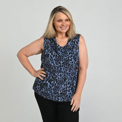 Christopher & Banks Printed Mesh Cowl Neck Shell