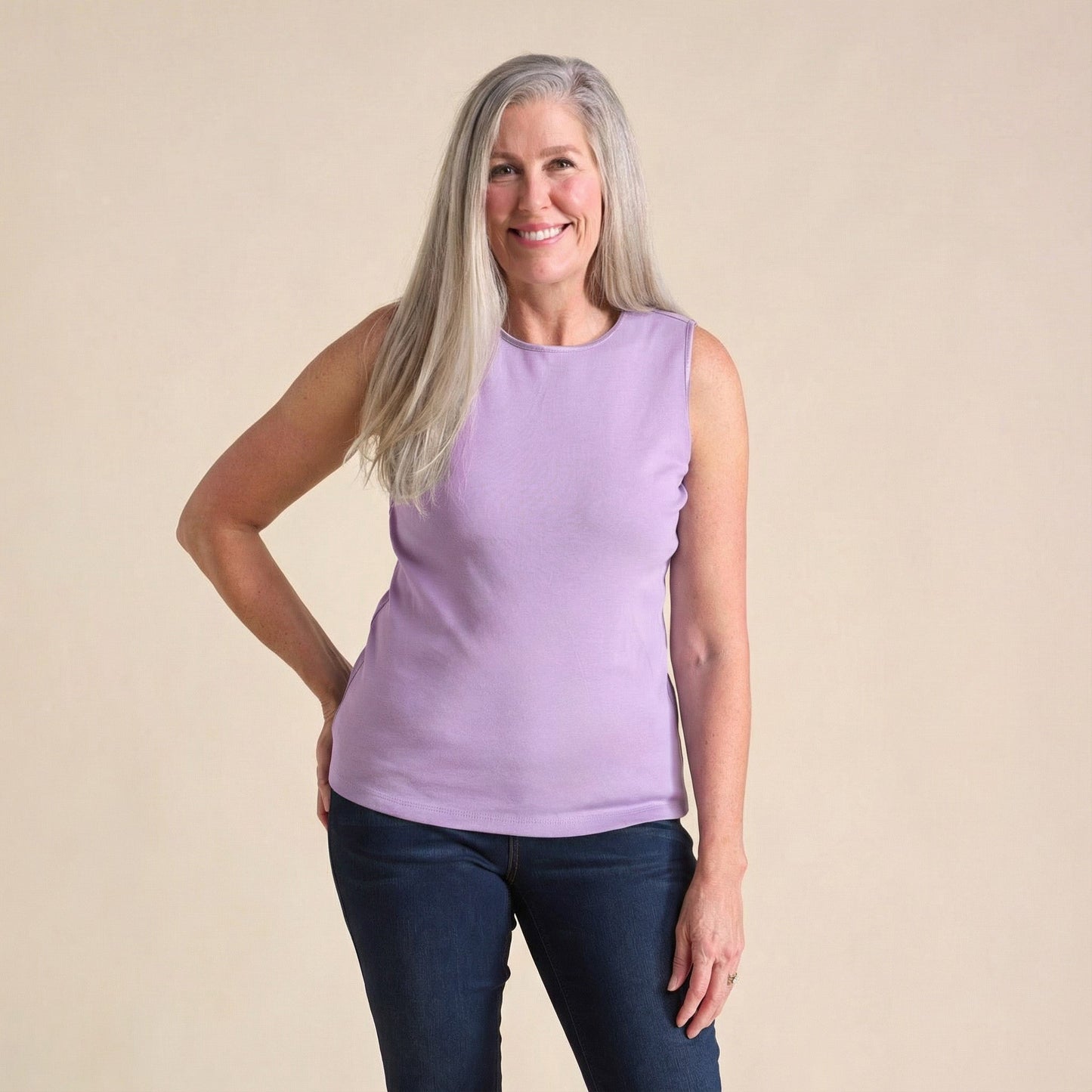 Christopher & Banks Women's Plus Size Sleeveless Crew Neck Satin Trim Perfect Tank