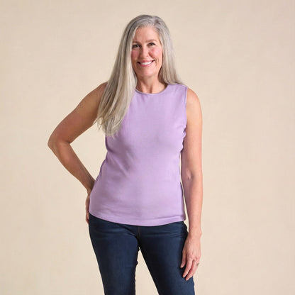 Christopher & Banks Women's Plus Size Sleeveless Crew Neck Satin Trim Perfect Tank