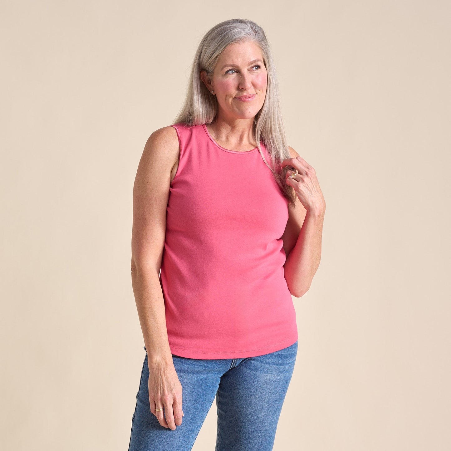 Christopher & Banks Women's Missy Sleeveless Crew Neck Satin Trim Perfect Tank