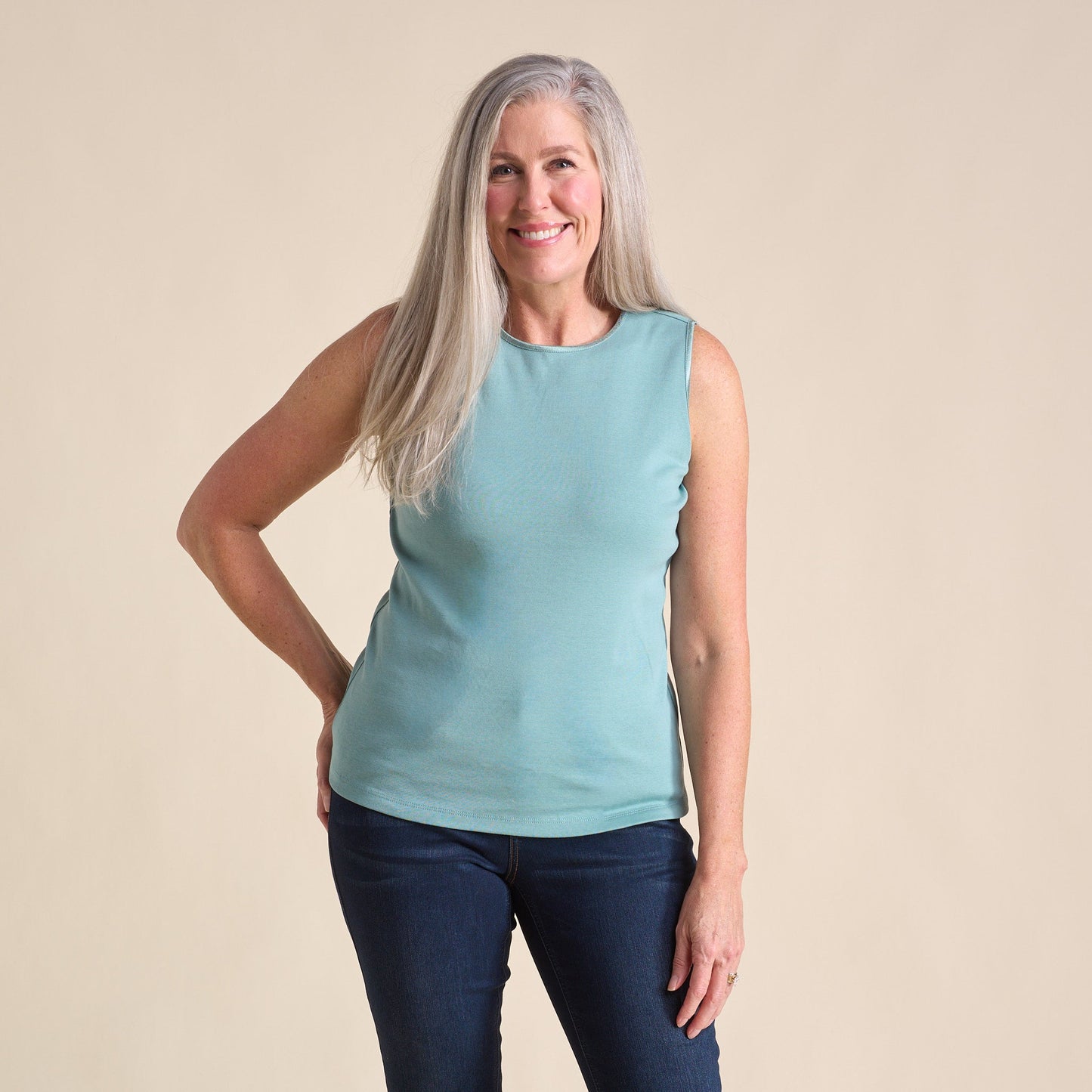 Christopher & Banks Women's Missy Sleeveless Crew Neck Satin Trim Perfect Tank