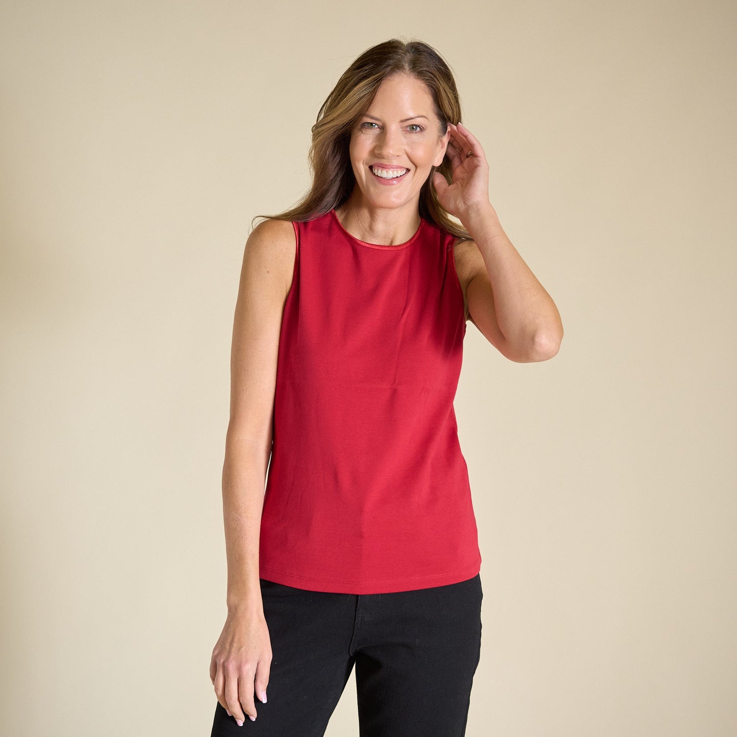 Christopher & Banks Women's Plus Size Sleeveless Crew Neck Satin Trim Perfect Tank