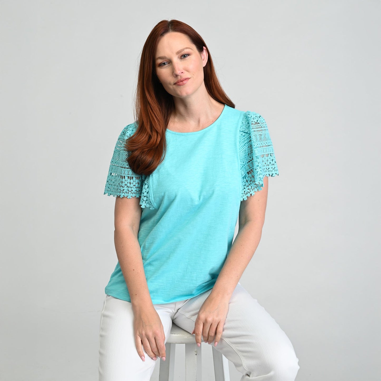 Christopher & Banks Lace Flutter Sleeve Top