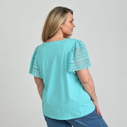 Christopher & Banks Lace Flutter Sleeve Top