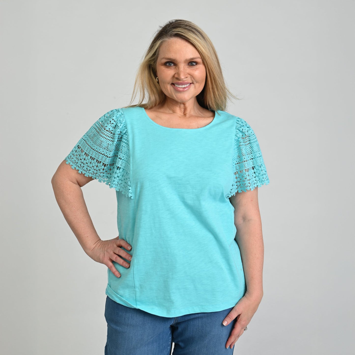 Christopher & Banks Lace Flutter Sleeve Top