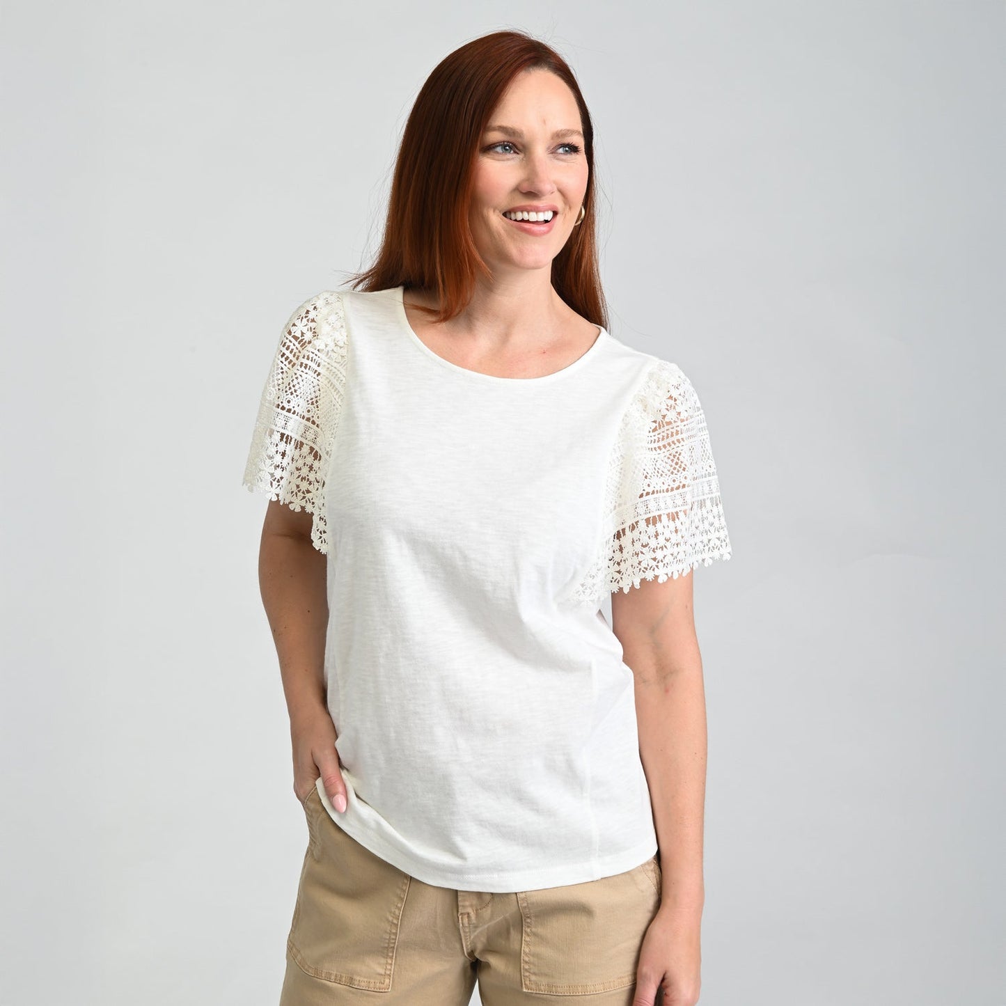 Christopher & Banks Lace Flutter Sleeve Top