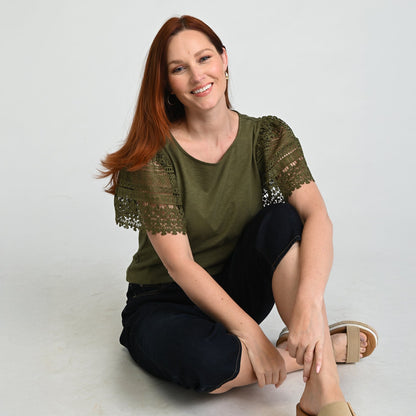 Christopher & Banks Lace Flutter Sleeve Top