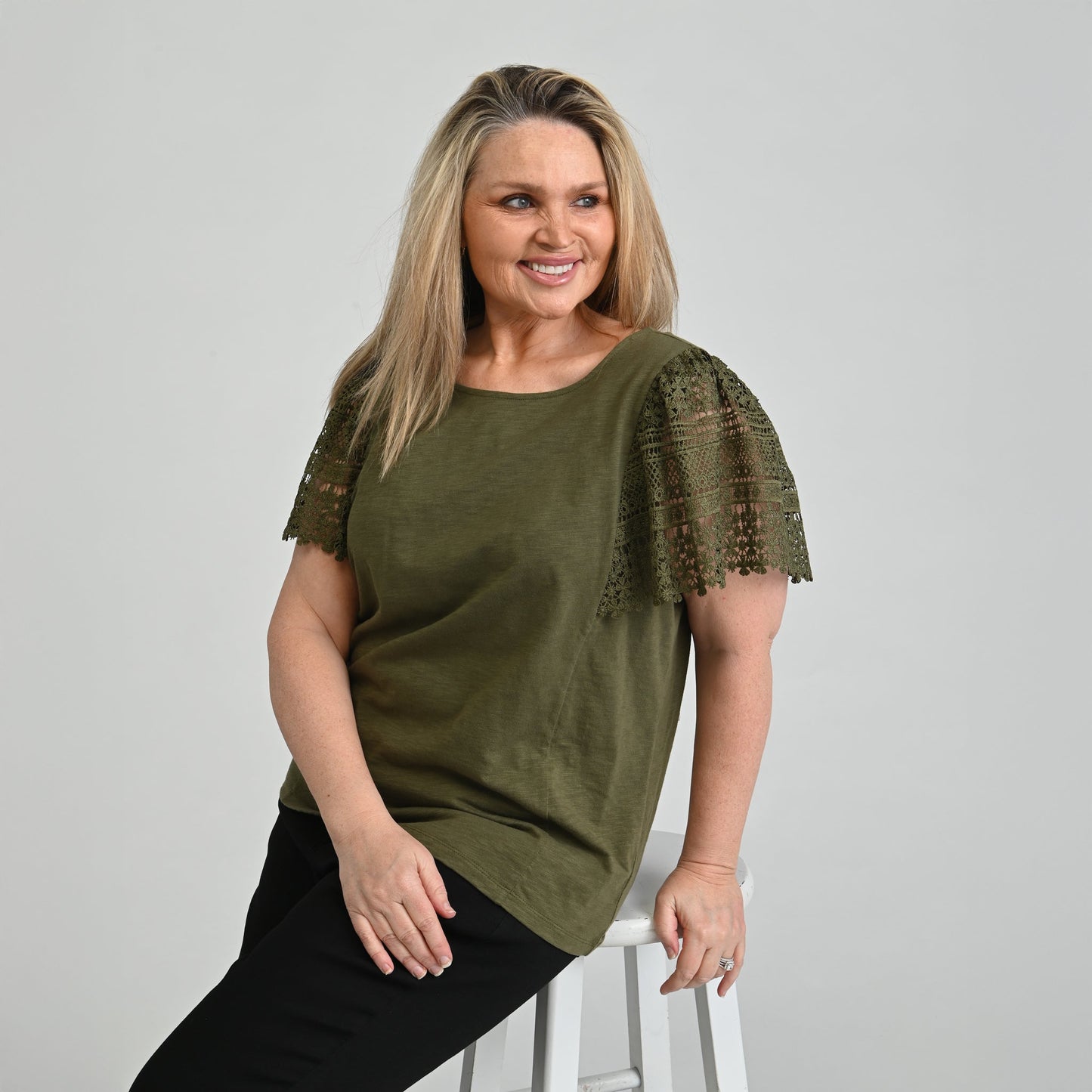 Christopher & Banks Lace Flutter Sleeve Top